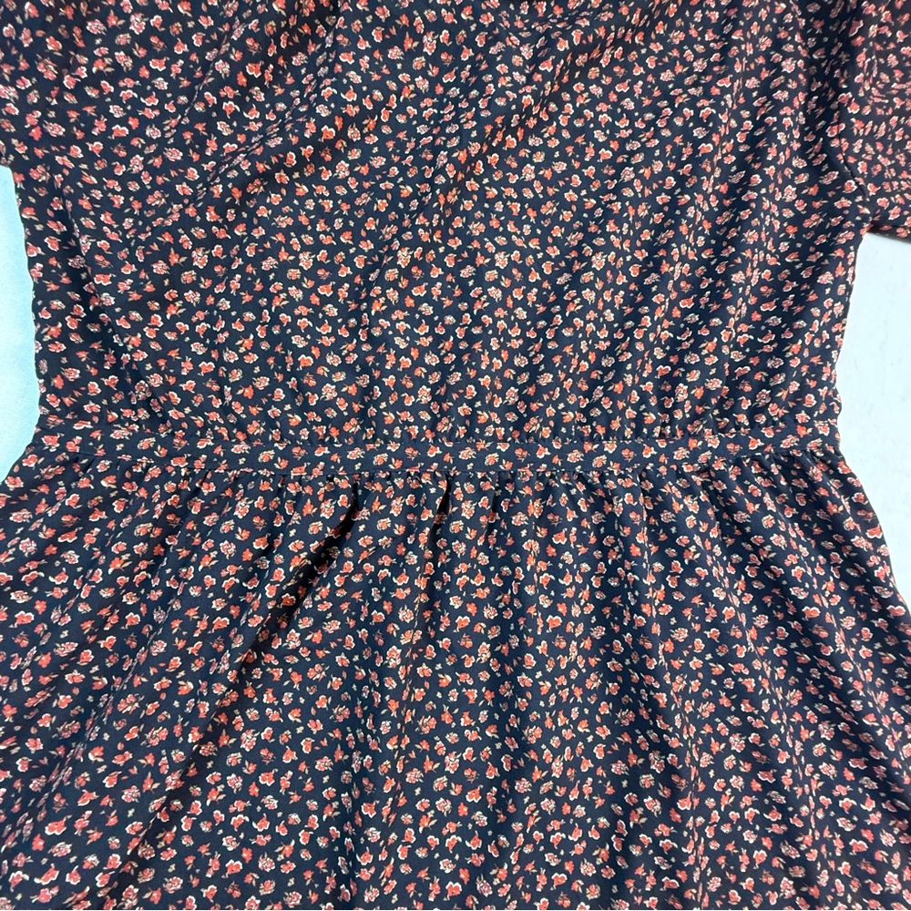 Uniqlo Floral Button Front Midi Dress Black Orange M Long Sleeve Cottagecore - Picture 8 of 14